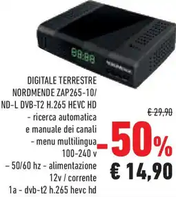 Conad Superstore DIGITALE TERRESTRE NORDMENDE ZAP265-10/ ND-L DVB-T2 H.265 HEVC HD offerta