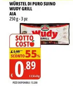 Tigros Würstel di puro suino wudy grill AIA offerta