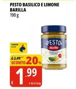 Tigros Pesto basilico e limone BARILLA offerta