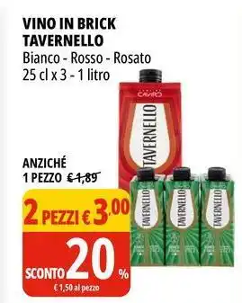 Tigros Vino in brick TAVERNELLO offerta