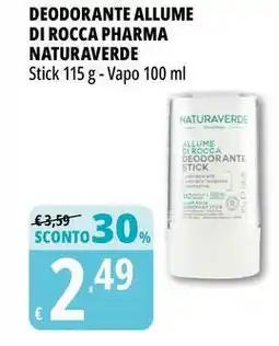Tigros Deodorante allume di rocca pharma NATURAVERDE stick offerta