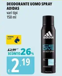 Tigros Deodorante uomo spray ADIDAS vari tipi offerta