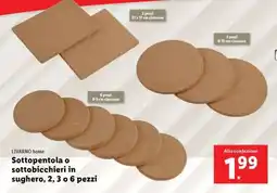 Lidl LIVARNO home Sottopentola o sottobicchieri in sughero, 2, 3 o 6 pezzi offerta