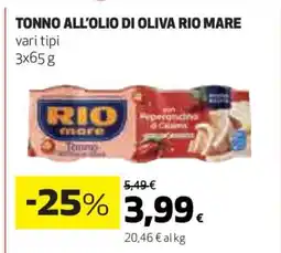 Coop Tonno all’Olio di Oliva Rio Mare offerta