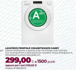 Coop LAVATRICE FRONTALE CSO496TWM6/1S CANDY offerta