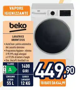 Unieuro beko LAVATRICE URBWT312S offerta