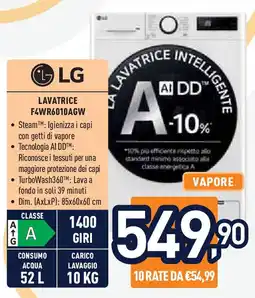 Unieuro LG LAVATRICE F4WR6010AGW offerta