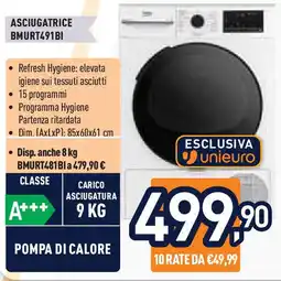 Unieuro beko ASCIUGATRICE BMURT491BI offerta