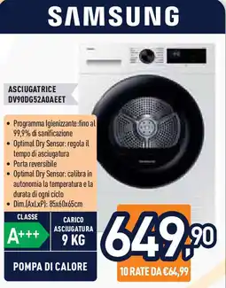 Unieuro SAMSUNG ASCIUGATRICE DV90DG52A0AEET offerta