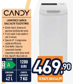 Unieuro CANDY LAVATRICE CARICA DALL'ALTO TCA274TM5S offerta