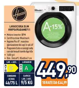 Unieuro HOOVER LAVASCIUGA SLIM HWPS4954DAMB711 offerta