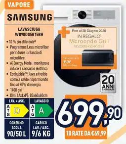Unieuro SAMSUNG LAVASCIUGA WD90DG5B15BH offerta