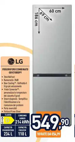 Unieuro LG FRIGORIFERO COMBINATO GBV3100DPY offerta