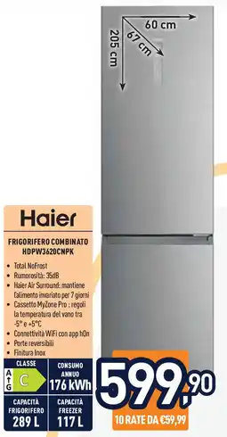 Unieuro Haier FRIGORIFERO COMBINATO HDPW3620CNPK offerta