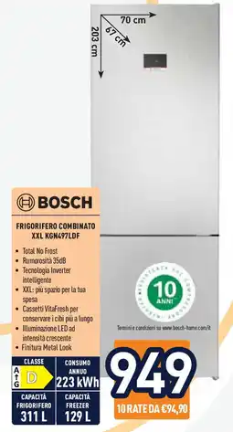 Unieuro BOSCH FRIGORIFERO COMBINATO XXL KGN497LDF offerta