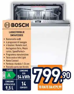 Unieuro BOSCH LAVASTOVIGLIE SMV6YCX02E offerta