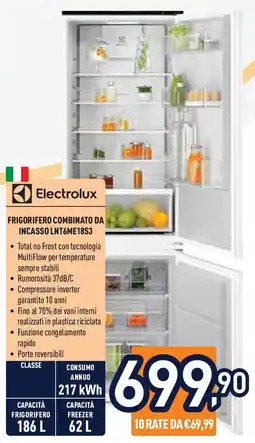 Unieuro Electrolux FRIGORIFERO COMBINATO DA INCASSO LNT6ME18S3 offerta