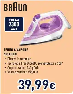 Unieuro BRAUN FERRO A VAPORE SI3030PU offerta