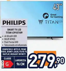 Unieuro PHILIPS SMART TV LED TITAN 43PUS7609 offerta