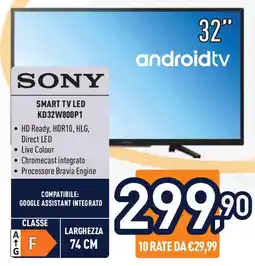 Unieuro SONY SMART TV LED KD32W800P1 offerta