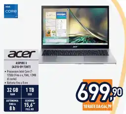 Unieuro acer ASPIRE 3 (A315-59-73HT) offerta