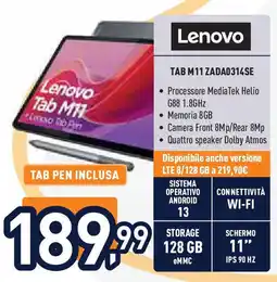 Unieuro Lenovo TAB M11 ZADA0314SE offerta