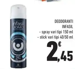 Conad Superstore Deodoranti infasil - spray vari tipi - stick vari tipi offerta