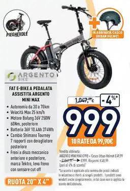 Unieuro Fat e-bike a pedalata assistita argento mini max offerta