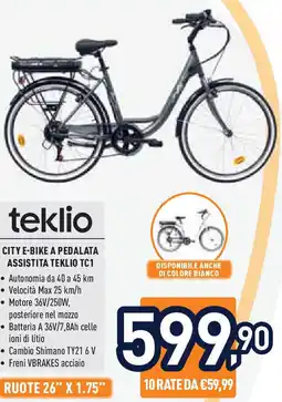 Unieuro CITY E-BIKE A PEDALATA ASSISTITA TEKLIO TC1 offerta
