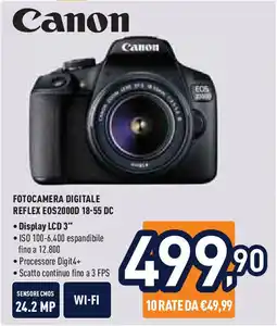 Unieuro Canon FOTOCAMERA DIGITALE REFLEX EOS2000D 18-55 DC offerta
