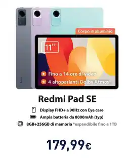 Unieuro Redmi Pad SE offerta