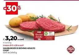Coop HAMBURGER DI BOVINO ADULTO COOP offerta
