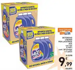 Spazio Conad Detersivo liquido per lavatrice ace vari tipi conf. 38 lavaggi x 3 pezzi offerta