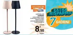 Spazio Conad Lampada led aurora colore beige o nera, 3 intensità di luce calda, batteria al litio, pulsante touch dimmer, offerta