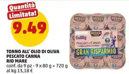 PENNY Tonno all'olio di oliva pescato canna RIO MARE offerta