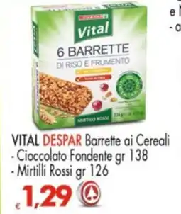 Despar VITAL DESPAR Barrette ai Cereali -Cioccolato Fondente -Mirtilli Rossi offerta