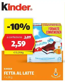 ALDI Kinder fetta al latte offerta