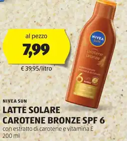 ALDI Nivea sun latte solare carotene bronze spf 6 offerta
