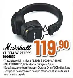 Ipercoop Marshall CUFFIA WIRELESS 1006832 offerta