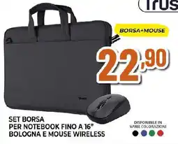 Ipercoop SET BORSA PER NOTEBOOK FINO A 16" BOLOGNA E MOUSE WIRELESS offerta