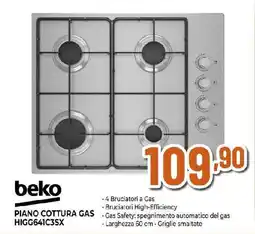Ipercoop beko PIANO COTTURA GAS HIGG641C3SX offerta