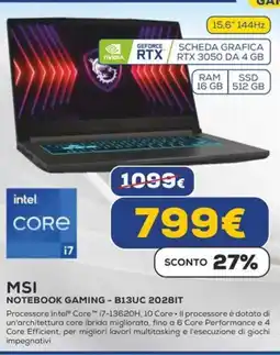 Euronics MSI NOTEBOOK GAMING - B13UC 2028IT offerta