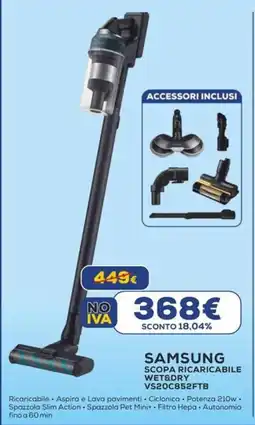 Euronics SAMSUNG SCOPA RICARICABILE WET&DRY VS20C852FTB offerta