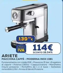 Euronics ARIETE MACCHINA CAFFÈ - MODERNA INOX 1381 offerta