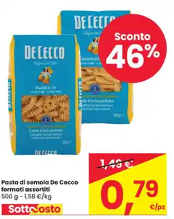 Eurospar Pasta di semola De Cecco formati assortiti offerta