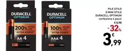 Spazio Conad Pile stilo o mini stilo duracell optimum confezione 4 pezzi offerta