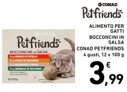 Spazio Conad Pet friends alimento per gatti bocconcini in salsa conad petfriends 4 gusti, offerta