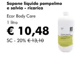 NaturaSì Sapone liquido pompelmo e salvia - ricarica Ecor Body Care offerta