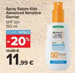Carrefour Spray Solare Kids Advanced Sensitive Garnier offerta