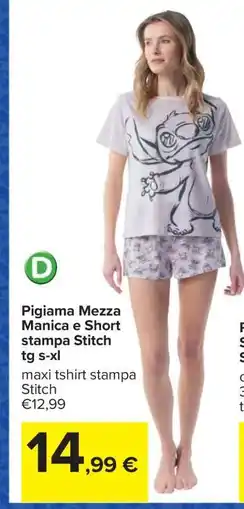 Carrefour Pigiama Mezza Manica e Short stampa Stitch tg s-xl offerta